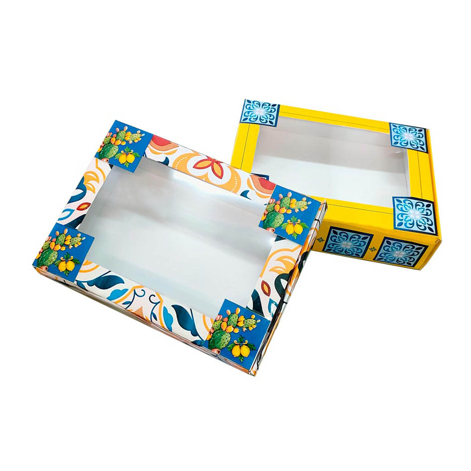 Scatola Folkloristica Siciliana - 300 Gr., Fondo E Coperchio, Rettangolare Con Finestra In Pvc 1 Scatola Folkloristica Siciliana - 300 gr., fondo e coperchio, rettangolare con finestra in pvc