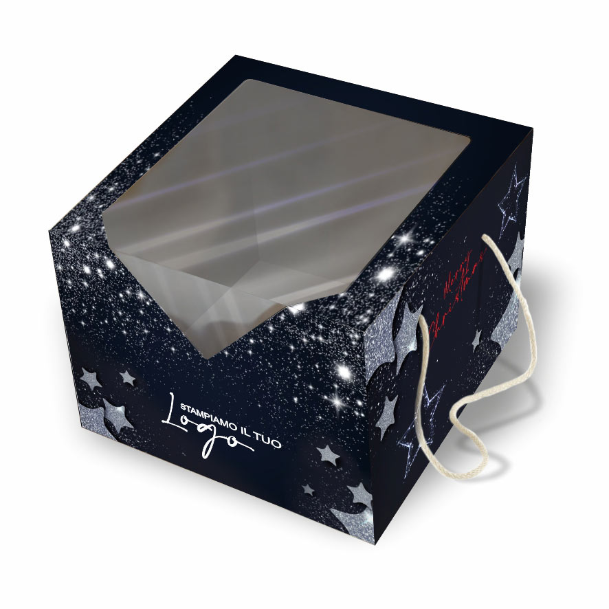 Scatola Porta Panettone Natalizia Con Finestra &Quot;Exclusive&Quot; (Conf. 50 Pz. – €2,29 Cad.) 1 Scatola porta panettone Natalizia con finestra "Exclusive"
