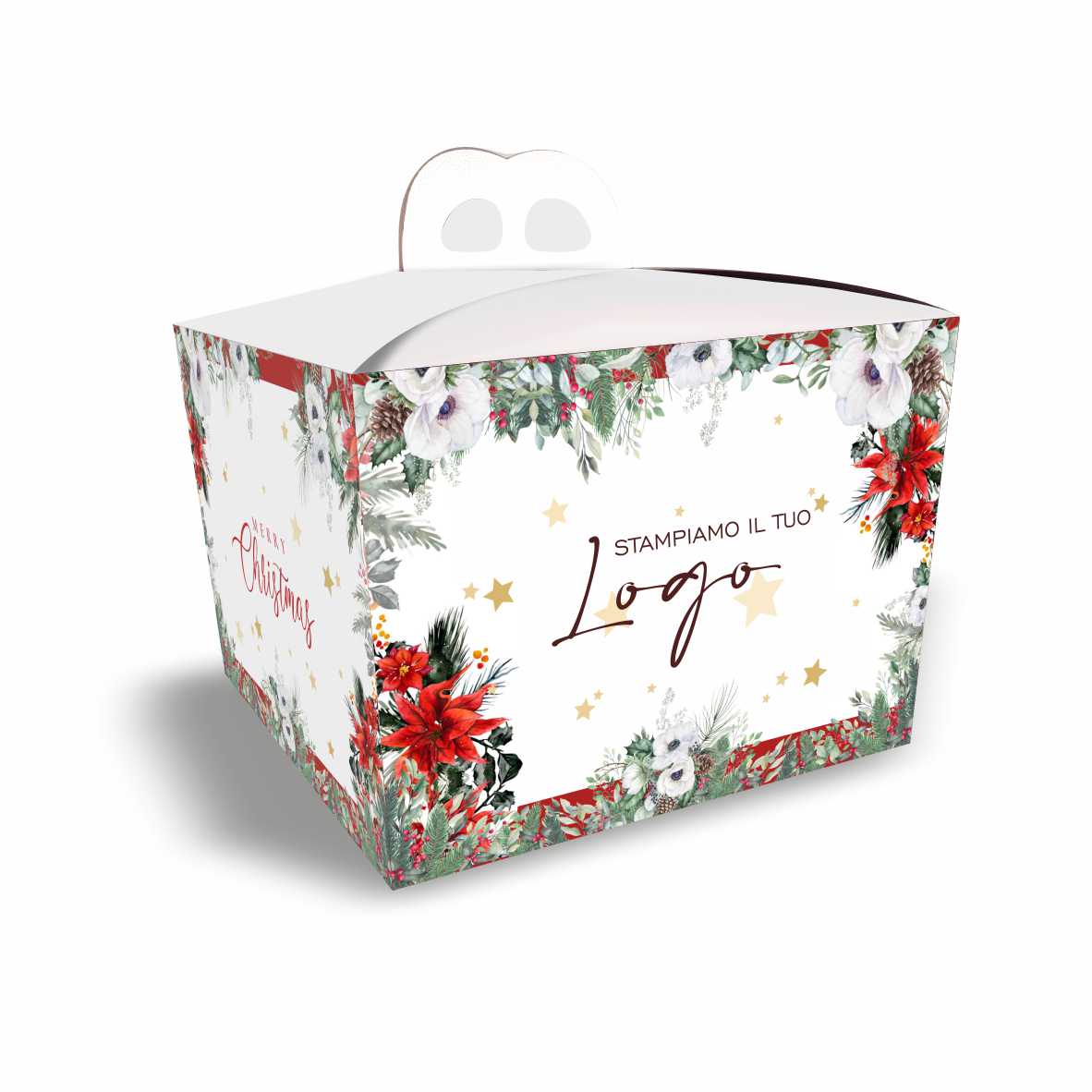 Scatola Porta Panettone Basso &Quot;Merry Christmas&Quot; - Bianco 1 Scatola Porta Panettone basso "Merry Christmas" - Bianco