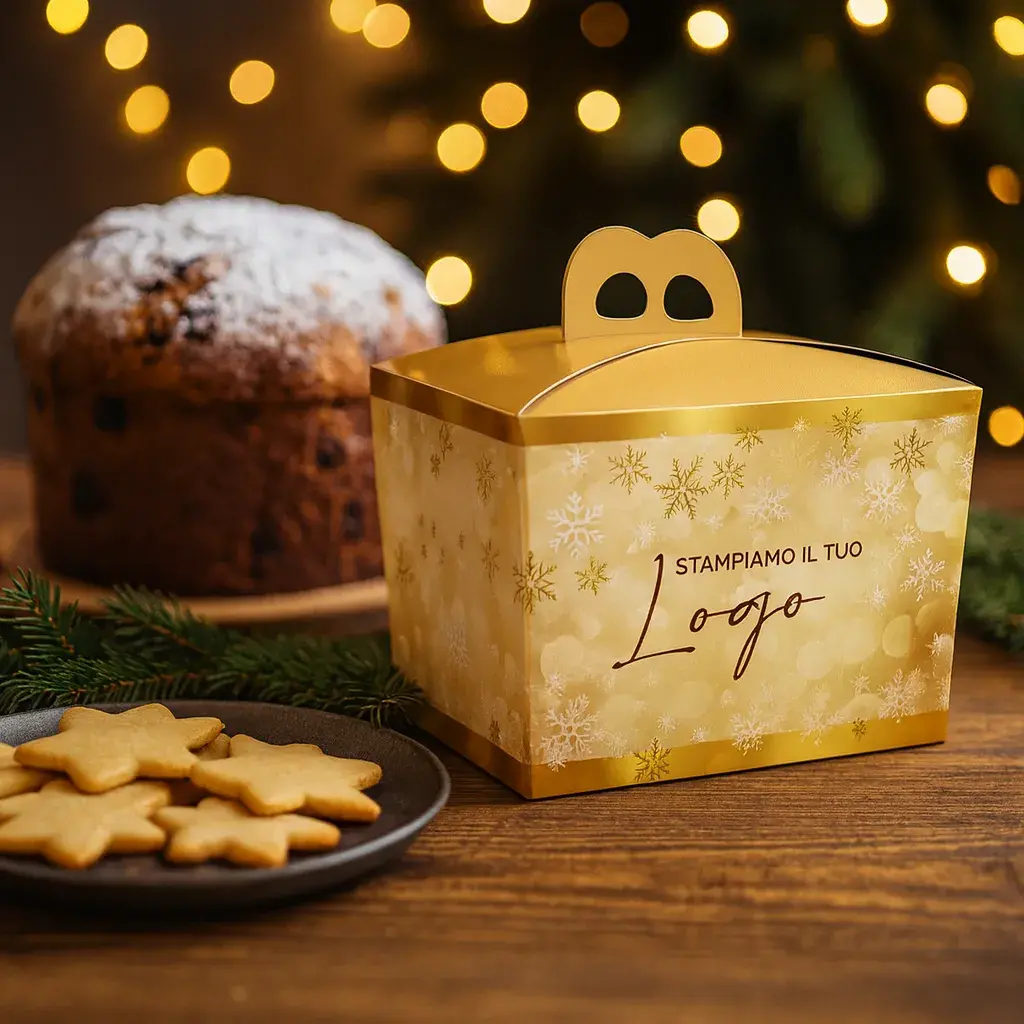 Scatola Porta Panettone Basso &Quot;Merry Christmas&Quot; -Oro 2 scatola porta panettone